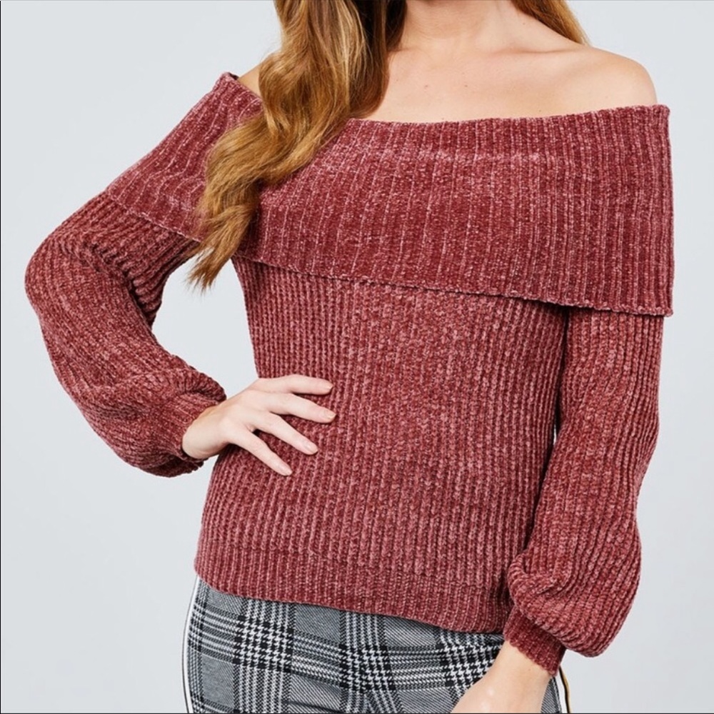 Active USA chenille off the shoulder sweater